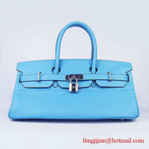 Hermes Birkin 42cm Togo Leather Bag 6109 Light Blue silver padlock